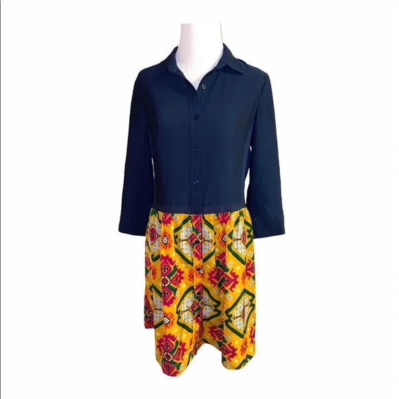 Rachel by Rachel Roy button up shirt dress, unique colorful print, sz 6 - Picture 1 of 9